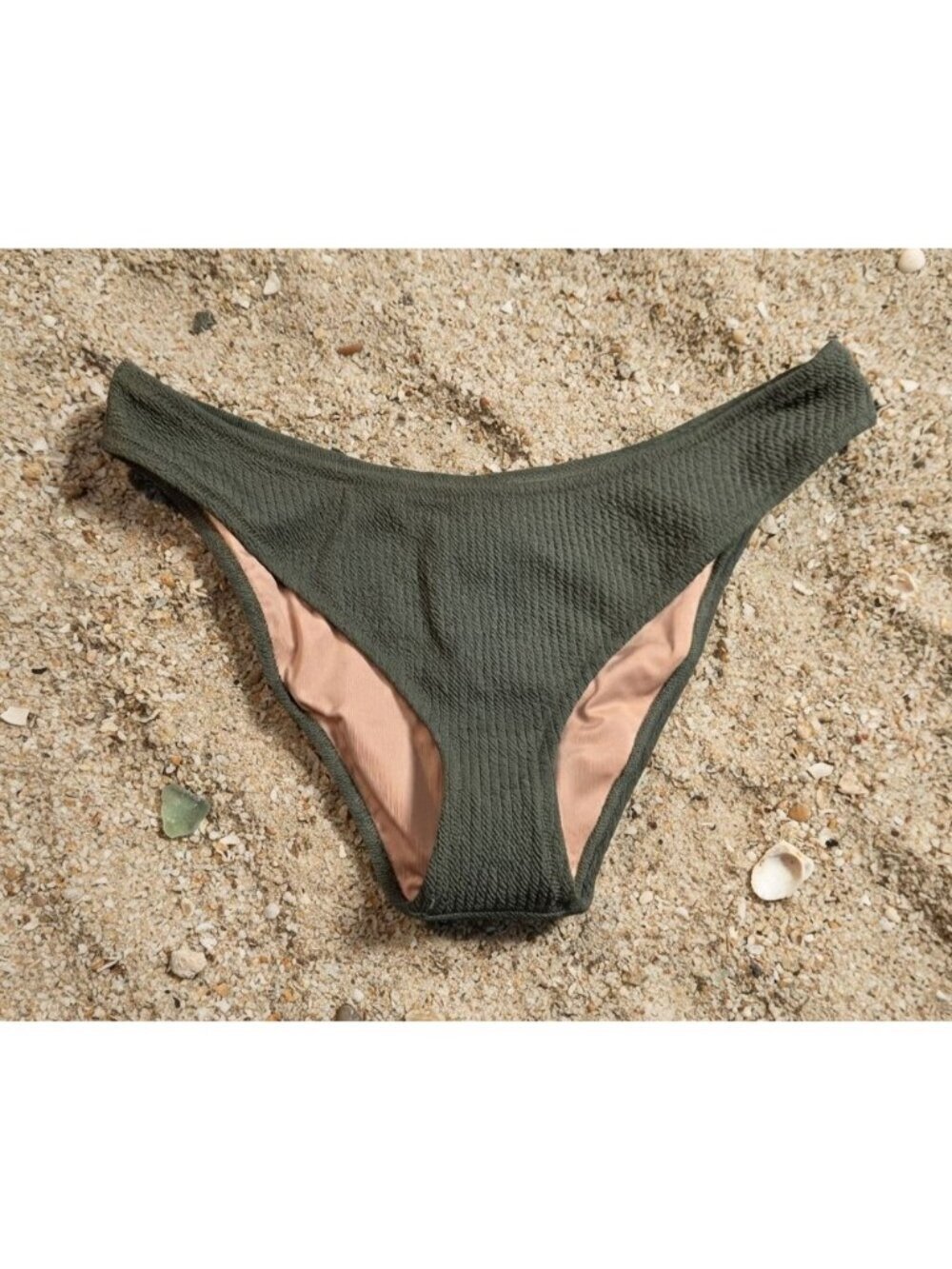 NWT Women's - J. Crew Green Textured Curved Waist Cheeky Bikini Bottom, Size XL